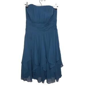 Davids Bridal Sz 6 Blue Sleeveless Flowy Bridesmaids Formal Mini Dress